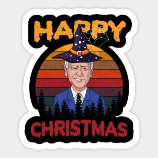 Vintage Joe Biden Funny Halloween Happy Christmas Witch Hat Sticker